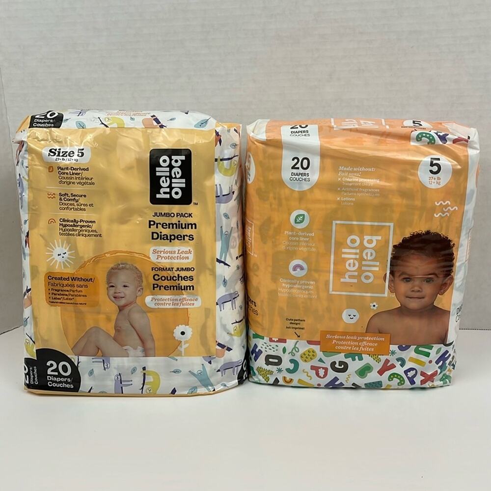 Hello Bello Diapers 20 Pack 27+ Pounds Size 5 Hypoallergenic Lot of 2